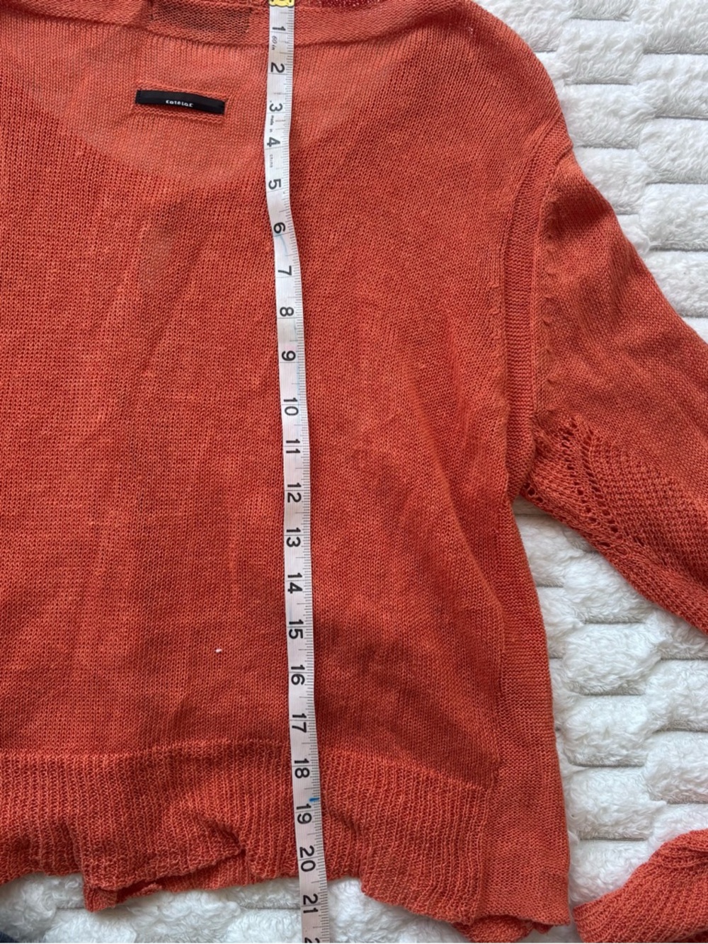 Cotélac Women's Open-Knit Rust Orange Buttonless Cardigan - Picture 6 of 7